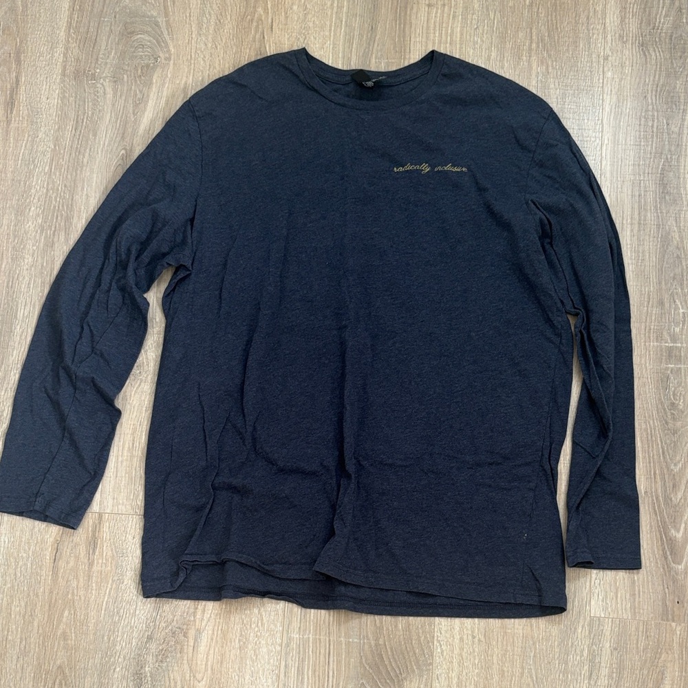 District Navy Long-Sleeve Crewneck Tee with Script Chest Detail